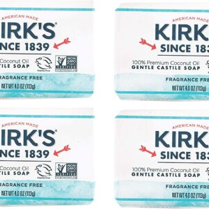 Kirk's Castile: Coco Castile Bar Soap, Fragrance Free 4 oz (4 pack)